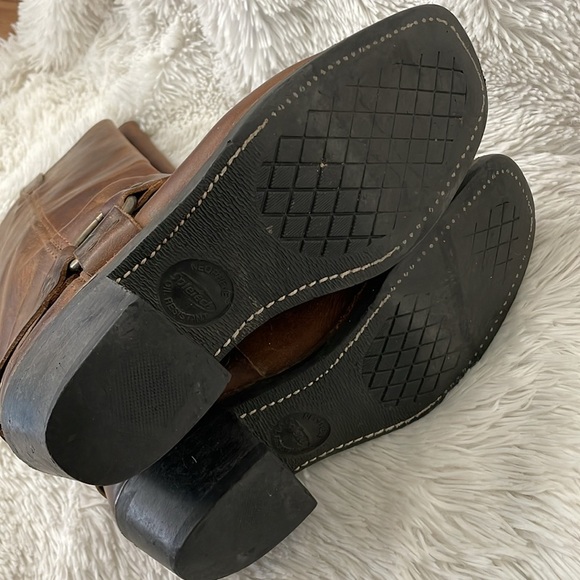 Frye 12R Harness vintage Brown Tall Square Toe Moto Riding Boots Women’s 6.5 - Picture 9 of 12